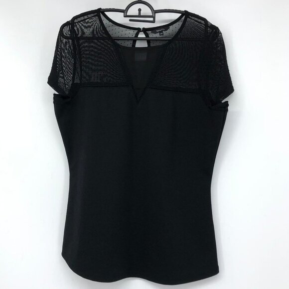RW&Co black mock neck sheer collar short sleeve tee shirt Medium - Picture 13 of 13